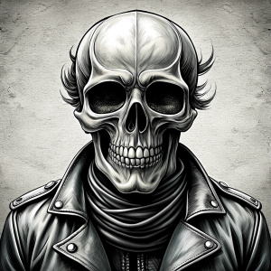 motorcycle biker skull tattoo design - perfect realistic art - high-definition - grey and black - white background 