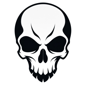 Black and white skull tattoo design on a white background.