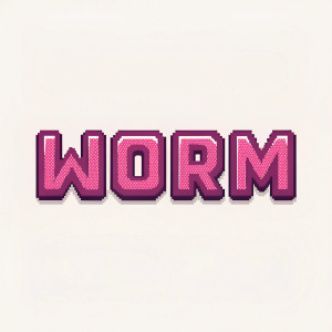 An 8-bit style pixel art featuring the word 'WORM' in magenta against a plain background, reminiscent of retro video games.