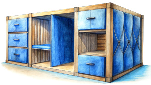 the furniture made of plywood and jeans