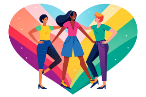 Women of different ethnicities together. Flat vector illustration.