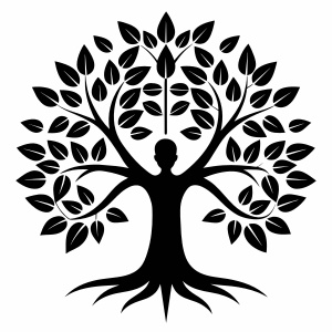 Draw the Tree of Life in the shape of a human. Let the color be black ...