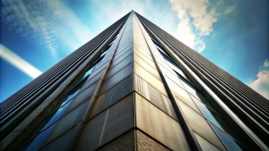 corner of the skyscraper wall view from below, daylight