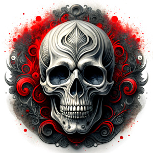 skull tattoo design - perfect realistic art - high-definition - grey and black - white background 