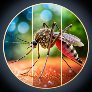"Una escena sombría e informativa que ilustre el impacto de la leptospirosis, el dengue y la malaria. La imagen está dividida en tres secciones, cada una representando una de las enfermedades.
