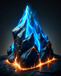 black rock with blue fire