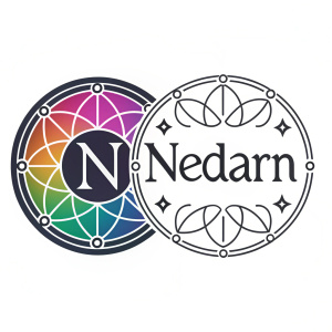 Nedarn's logo, a vibrant emblem of light and dark hues, unfolds like a sorcerer's spell. The stylized 'N' in pastel colors, surrounded by a stark contrast of black and white. The company's name, etched beside, solidifies the bond between brand and design.
