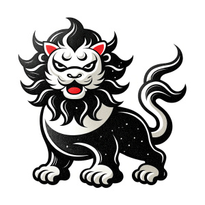 Chinese lion awakening, cute lion, black and white LOGO, frontal lion head