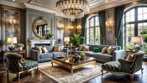 A magical Hollywood Regency living room, with inspired design elements, luxurious décor, and personal touches that create the ultimate expression of the homeowner's style.