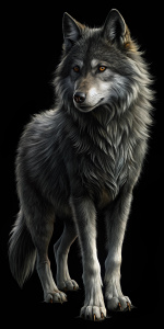 una imagen muy detallada de: ( UN LOBO) .Fondo negro, Cuerpo entero, 64k, Detalles finos. 