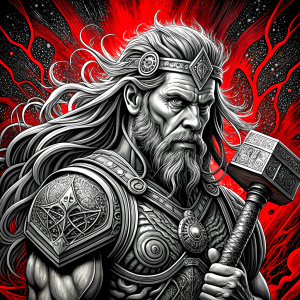 god thor with hammer perfect realistic art, high-definition, high-definition grey and black, white background 