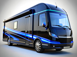  
Electric black and blue luxurious mobile home car 