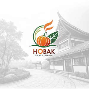 Design concept for Hobak Korean Restaurant, targeting Korean cuisine lovers. Highlights: Authenticity, tradition, boldness. Aims for a logo that symbolizes unique flavors, is simple and memorable.