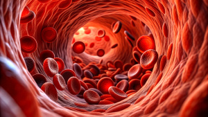 Red blood cells in vein. Health, cardiovascular system