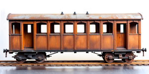 front side old three mini 5bogy train steel old, real photo, natural brown, 