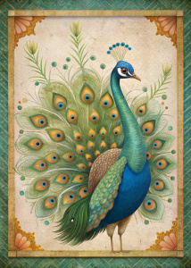 A  frame picture of  Peacock - for children's science magazine illustration-old paper
