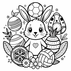 coloring page,Easter ,sport,doodle, line art, black lines, white background.