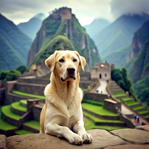 beige labrador dog in machu picchu