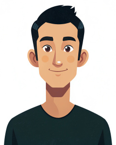 hombre de 34 años, cabello oscuro, sin barba, piel mestiza, camiseta negra, fondo blanco
