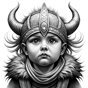 viking baby, high-definition blackwork realistic design, white background tattoo stil
