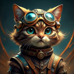 Realistic cute cat steampunk