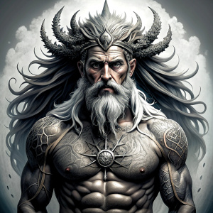 Nordic God Njörd, The Norse Sea God - perfect realistic art, high-definition grey and black, white background tattoo design