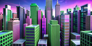 blender 3D, 2D drawing-like background of biuldings with windows in a city, high, no floor