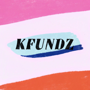 Kfundz logo, modern, minimalist design. Tagline in bold sans-serif font. Dark blue text on a crisp white background.