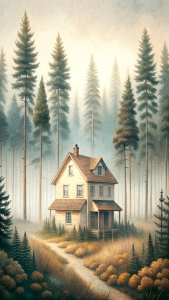 abandoned house in trees and forest