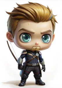 Hawkeye superhéroe, estilo chibi pixar, white background