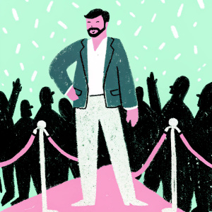 Virat Kohli, celebrated cricketer, is captured at a glamorous award ceremony. He sports a stylish blue blazer and grey dress pants. The background showcases a sea of cheering fans.