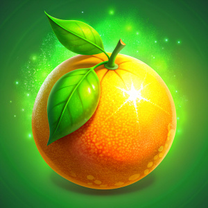 tangerine from side angle game asset, high quality, with sparkles and 2d effect