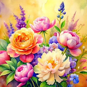 watercolor image ,Pink white Peonies Snowdrops, lobelia, canna,salvia , carnation, , wax flower, dandelion, geranium , watercolor , watercolor , artichoke ,aster,pansy,poppy ,lavender,anemone ,oleander , succulent,pansy,lilac