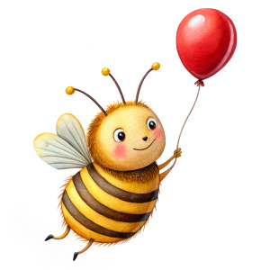 cute bee holding a balloon