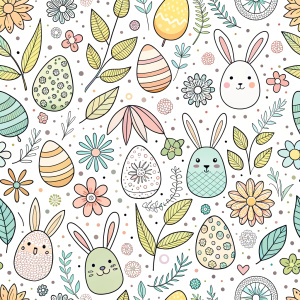 easter minimalist doodles seamless pattern tile, white ground