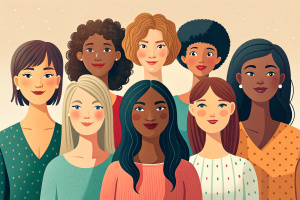 Women of different ethnicities together. Flat vector illustration.