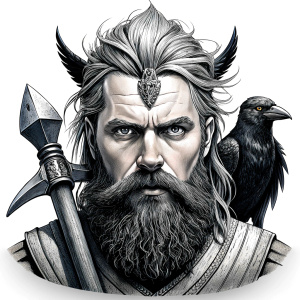 Wikinger mit zwei Gesichtern with yggdrasil – and weapons high-definition design, valhalla, grey and black, realistic tattoo design, white background