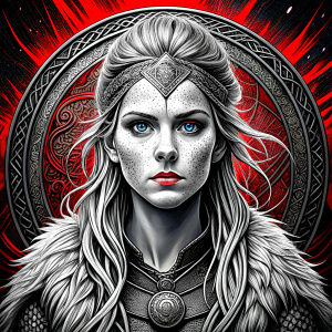 shieldmaiden perfect realistic art, high-definition, high-definition grey and black, white background 