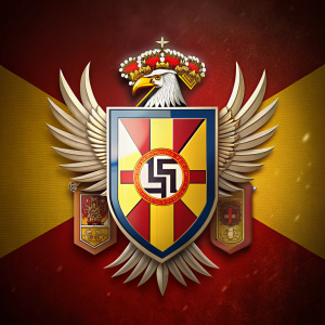Creame un logo con la bandera franquista y una eswastika y con un aguila