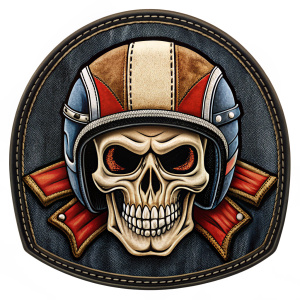 a biker back patch, skull with mc helmet. template
