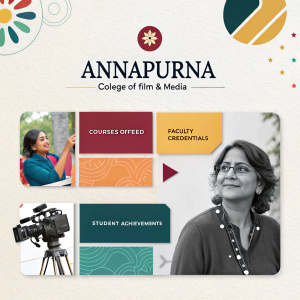 An infographic showcasing Annapurna College of Film & Media, featuring various typography elements.