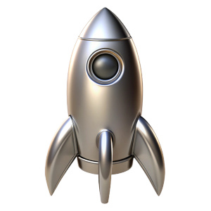 3d chrome metal texture silver rocket front view
