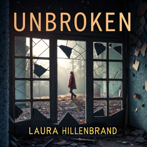 Book cover of 'Unbroken' by Laura Hillenbrand. Dominated by fragmented imagery, with remnants of shattered objects in dark hues. Title 'Unbroken' is bold, textured, and stands prominently, with 'Laura Hillenbrand' beneath.