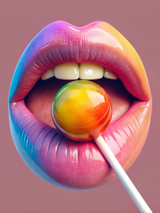 lips and round multicolored lollipop, ultra-realistic, realistic, 8k detail,