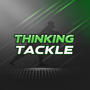A bold and dynamic logo for 'Thinking Tackle', featuring a modern sans-serif font with vivid green hues and white text. Set against a sleek, minimalist background, this digital illustration exudes contemporary style and clarity.