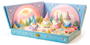 pastel pink, gouache adorable happy Cute Valentine Gnomes Cartoon Character Sing A Love Song With Harp  in a style of Lucy Grosssmith, blue and gold, children book illustration, isolate on white background, 8k, --ar 17:22 --s 250 --v 5.1
