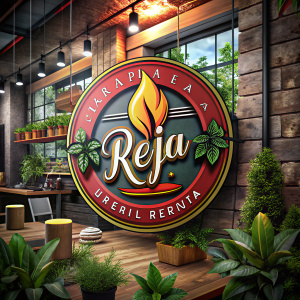 Logo de restaurante con nombre de La Reja