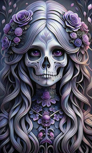 skull com cabelo comprido de boneca