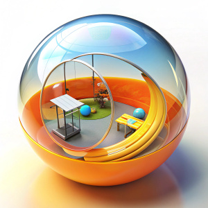 playground in a transparent sphere, sports, white background
