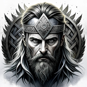 walhalla, viking warrior,  runics face, black work, white backrounds